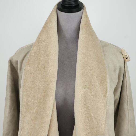 Mycra Pac One Jacket Womens Medium Beige Microfiber Open Front Sherpa Lined Coat - Picture 12 of 16